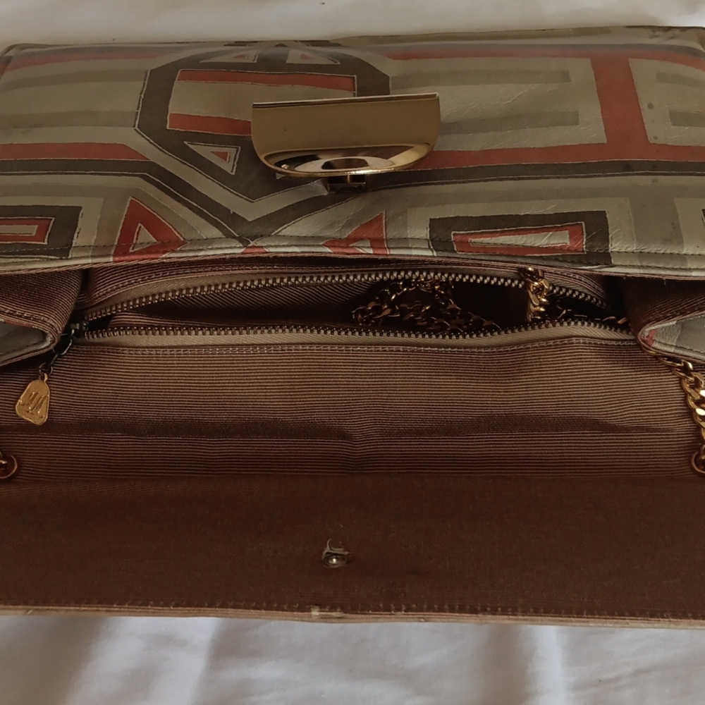 VintageGeometric Patterned Tan and Gold Women's Bag In Great Condition! - Picture 3 of 7